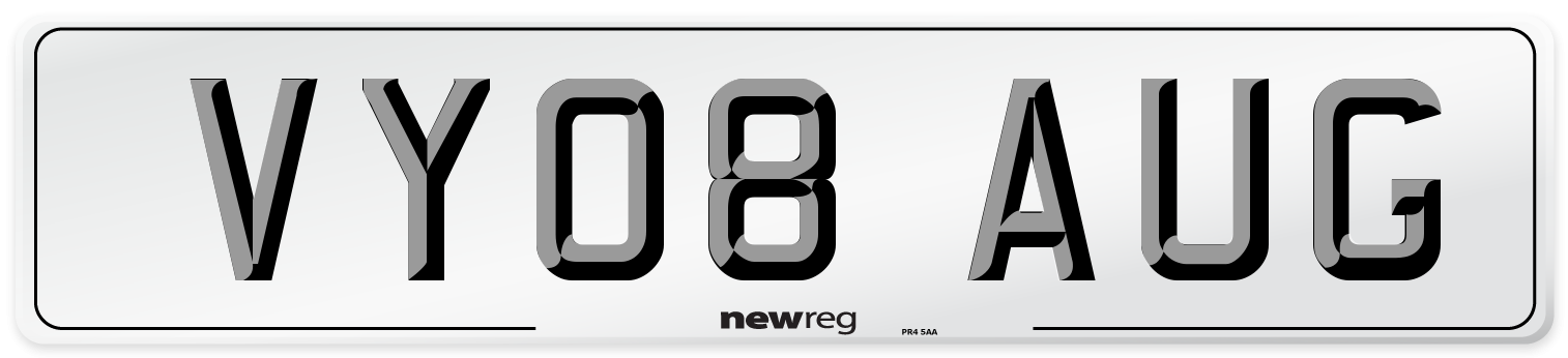 VY08 AUG Number Plate from New Reg